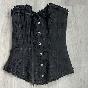 Black Brocade Corset with Ribbon Detail size Xs NWOT